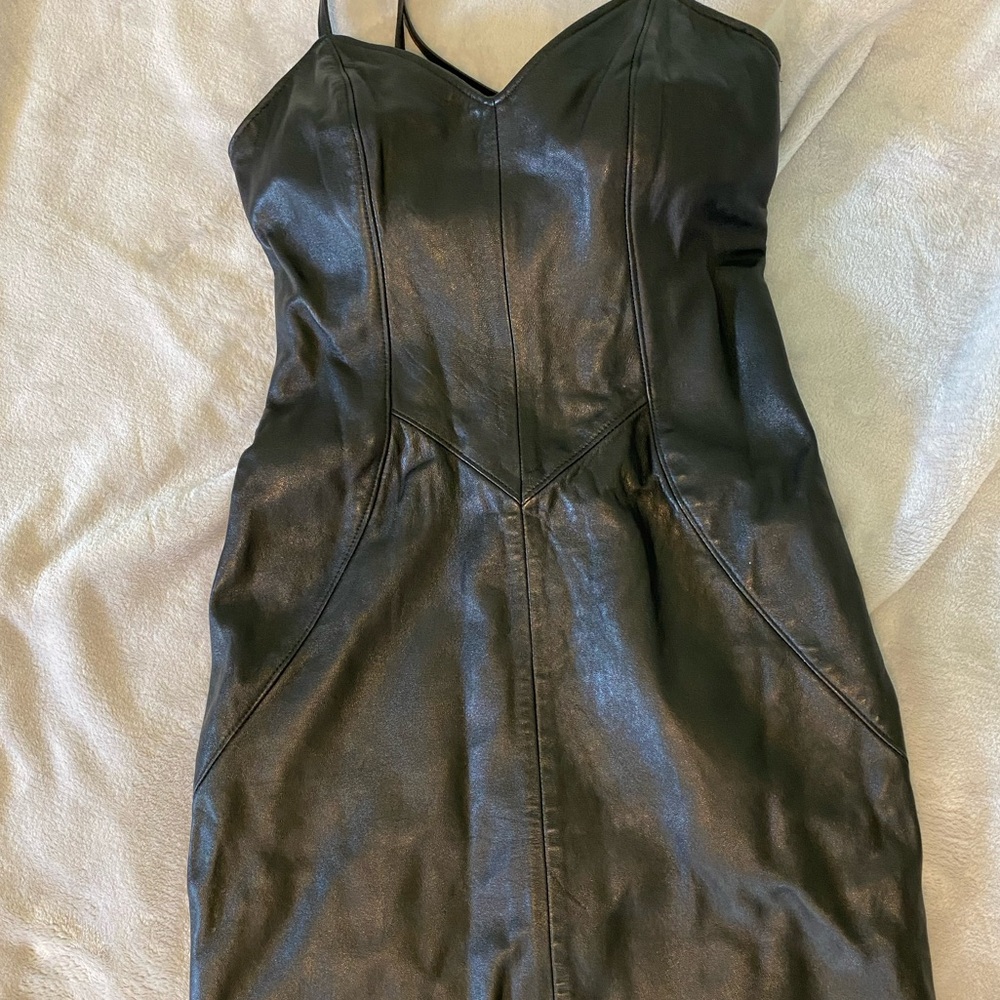 Hugo Buscati Black Leather Mini Slip Dress